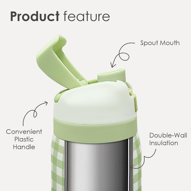 SANDJEST Gingham Pattern Insulated Stainless Steel Water Bottle with Straw, Push-Button Lid, 32 Ounce, Gifts for Women Girls Friends Teens Birthday Christmas (Green) - Image 2