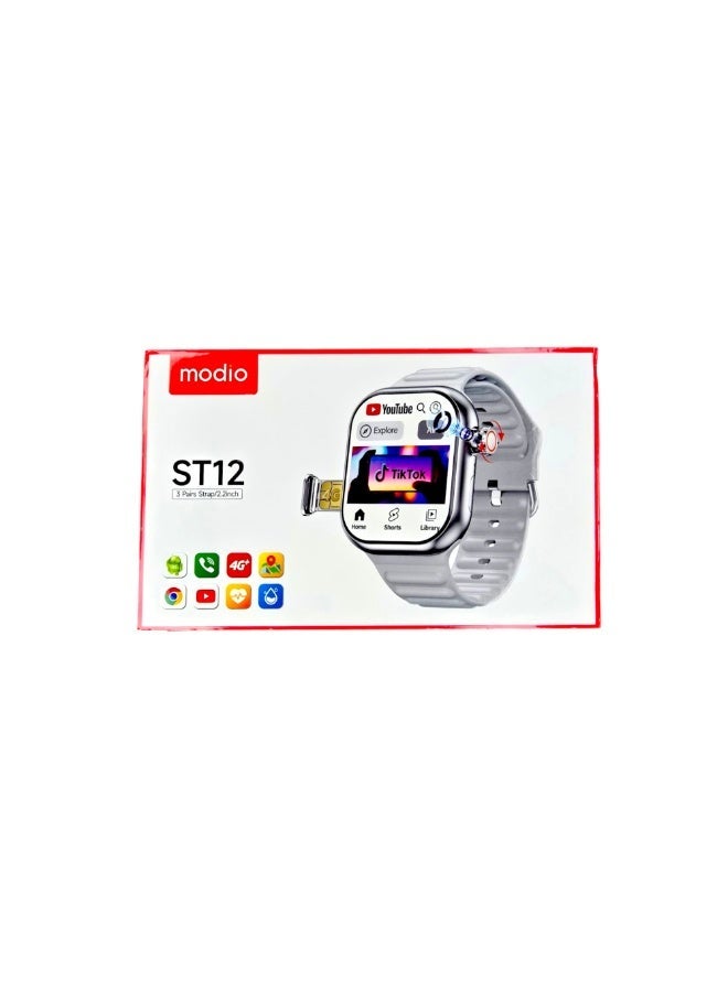 موديو ساعه ذكيه modio ST12 بشاشه عرض كامله 2.2 انش مع 3 احزمه قابله للتبديل - Image 2