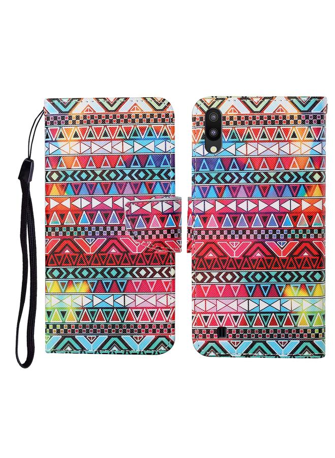 اس-توب جراب لهاتف Samsung Galaxy A01 بنمط رسم ملون، جراب جلدي قلاب أفقي مع حامل وفتحات للبطاقات ومحفظة وحبل - Image 1