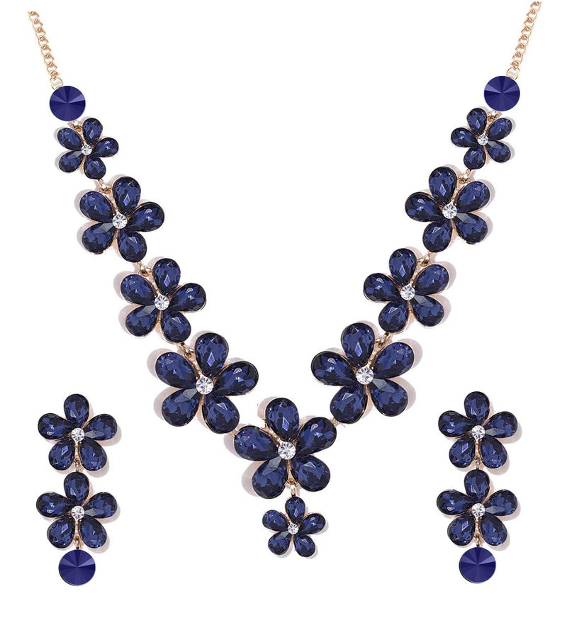 YouBella Jewellery Sets for Women Crystal Necklace Jewellery Set with Earrings for Girls/Women (Blue) - Image 1