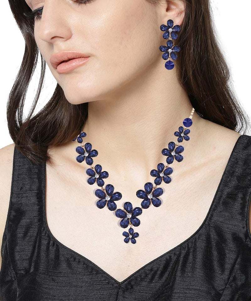 YouBella Jewellery Sets for Women Crystal Necklace Jewellery Set with Earrings for Girls/Women (Blue) - Image 2