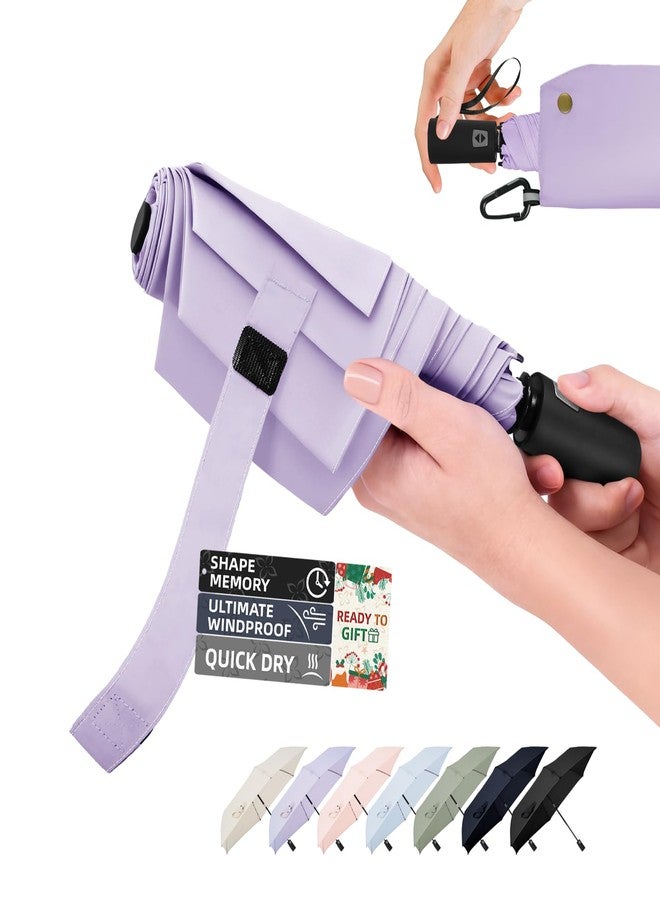 LILAC Compact Travel Umbrella, Easy Folding Auto Open/Close Umbrellas for Rain & Sun, Lightweight Portable Small for Backpack Car, less force to close for Women Men Kids, TSA Approved - Image 1