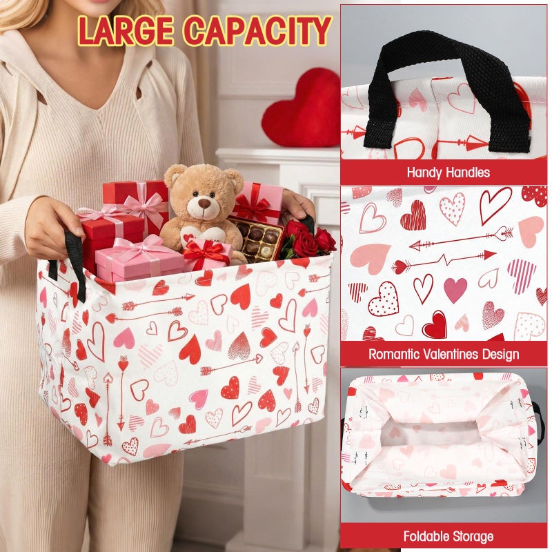 FoldTier 4 Pcs Valentine's Day Storage Baskets Empty Collapsible Valentines Basket with Handles Red Pink Black Heart Storage Boxes for Gifts Home Room Nursery Books Cloth Holiday Containers (Heart) - Image 3
