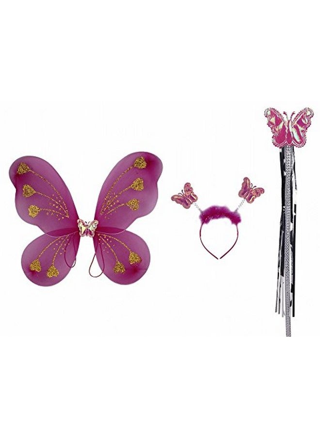 Funcart Funcart Hot Pink Butterfly Wing Fairy Set(Wings,Head Band and Wand) for Baby Girl Angel Birthday Party (hot Pink Color), Birthday Girl/Birthday Princess 