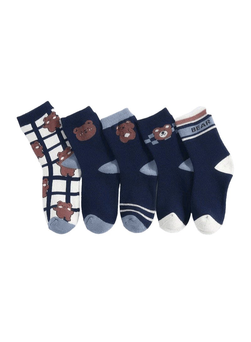 "SMARTEDGE Kids' Short Bear Print Ankle Socks, Summer Ankle Socks, Stylish Ankle Support Socks, 6 Pairs Set in Assorted Colors. Trendy Design
