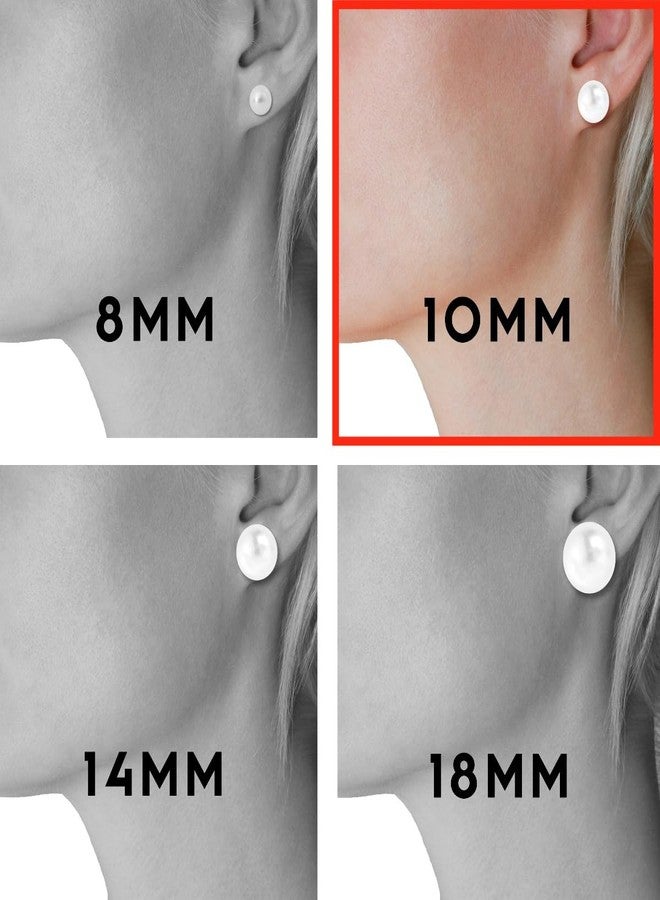 هامبل شيك نيويورك أقراط لؤلؤية بمشبك للنساء - أقراط لؤلؤية صناعية كبيرة بمشبك للنساء، مجوهرات دائرية بيضاء كبيرة غير مثقوبة لحفلات الزفاف أو للعروس، مطلية بالذهب عيار 14 قيراطًا 10 مم - Image 3