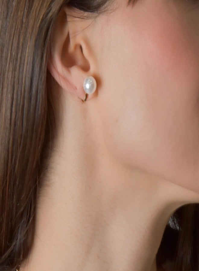 هامبل شيك نيويورك أقراط لؤلؤية بمشبك للنساء - أقراط لؤلؤية صناعية كبيرة بمشبك للنساء، مجوهرات دائرية بيضاء كبيرة غير مثقوبة لحفلات الزفاف أو للعروس، مطلية بالذهب عيار 14 قيراطًا 10 مم - Image 5