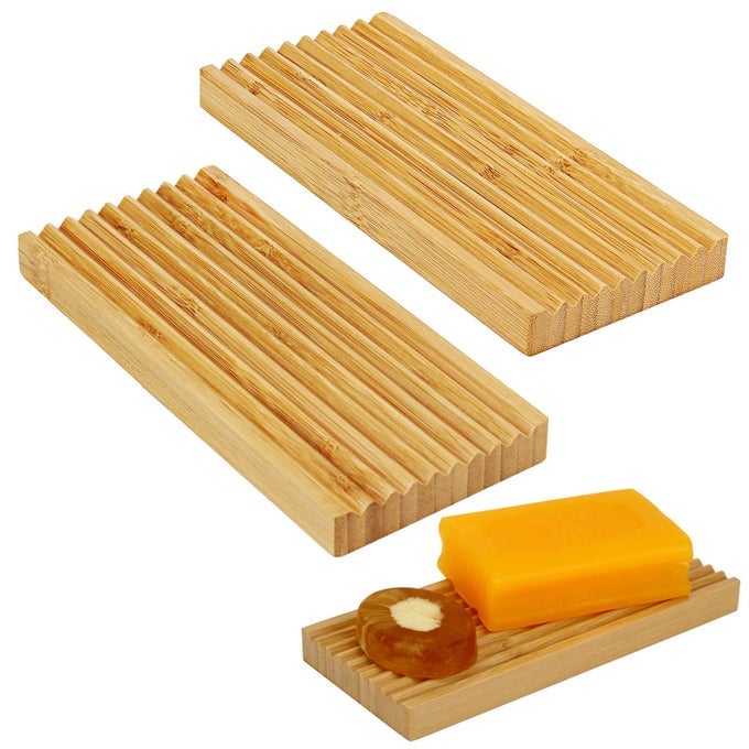 BAMBOO SOAP DISH HOLDER SOAP SAVER NATURAL BAMBOO WOOD SOAP DISH WITH DRAIN TRAY FOR SHOWER BATHROOM BATHTUB KITCHEN EXTEND SOAP LIFE 2