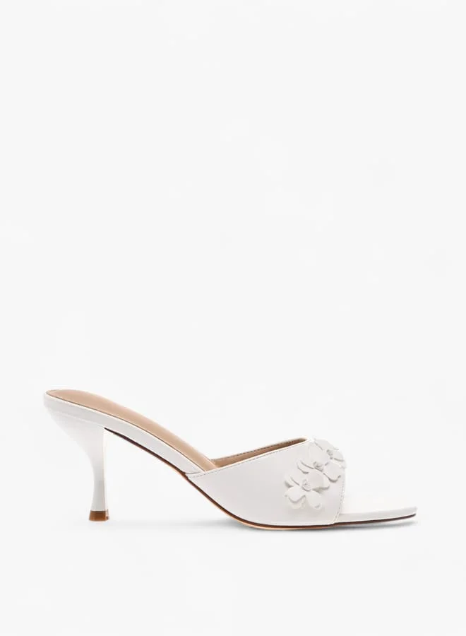 Flora Bella By Shoexpress Women Floral Applique Slip-On Sandals with Flared Heels