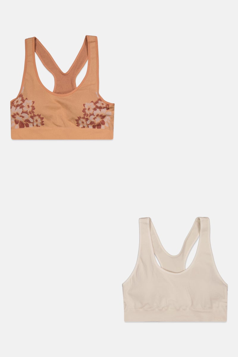 Comfort by Real Women 2 Pieces Padded Printed Bra, Tan  - Image 1