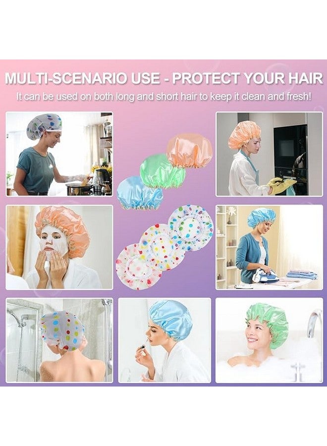 Shrux Shower Caps,9Pcs Waterproof Bath Caps Plastic Reusable Shower Caps Elastic Band Bath Hair Hat Women Ladies Spa Salon|Plastic Reusable Shower Hair Protection Cap|Bath Hair Cap (Pack OF 9) - Image 4