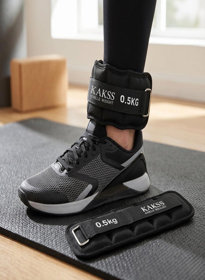 KAKSS Adjustable Ankle & Wrist Weights Pair (0.5KG x 2) with Storage Pouch for Men & Women - Comfortable & Durable Weights for Strength Training, Walking, Running, Yoga, Fitness & Home Workouts | Black - Image 1