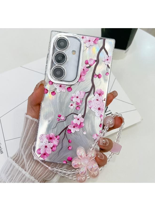 اس-توب جراب لهاتف Samsung Galaxy S25 5G، جراب هاتف TPU بتصميم زهور ونباتات مطلية بالكهرباء - Image 1