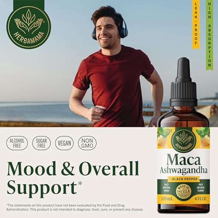 HERBAMAMA Maca Ashwagandha Drops - Vegan Mood Support & Overall Well-Being with Ashwagandha and Maca Root Extract Tincture - Non-GMO, Alcohol & Sugar-Free Women & Men Support Supplement, 56-Day Supply - Image 2