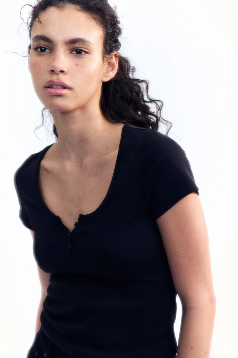 H&M Button-top scoop-neck T-shirt