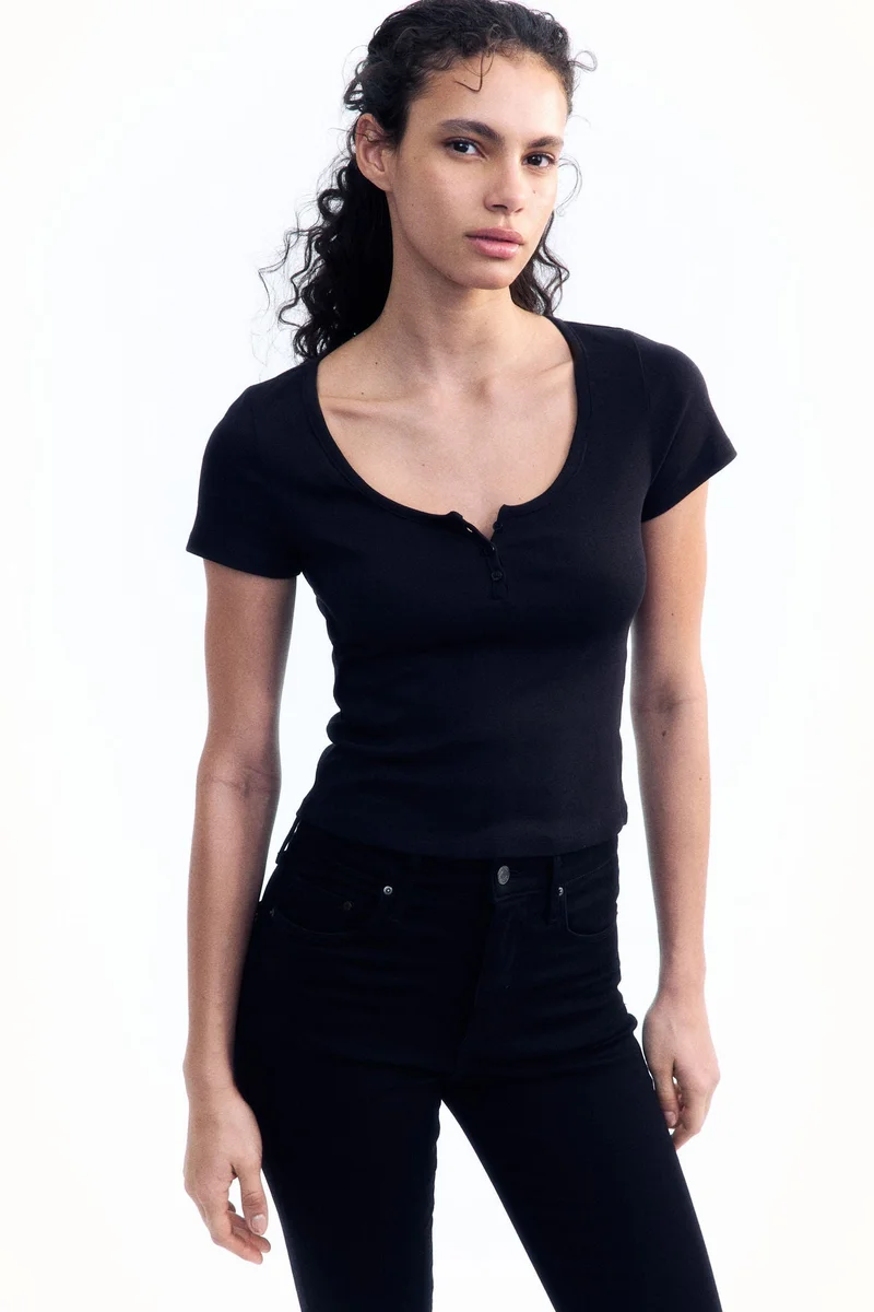 H&M Button-top scoop-neck T-shirt