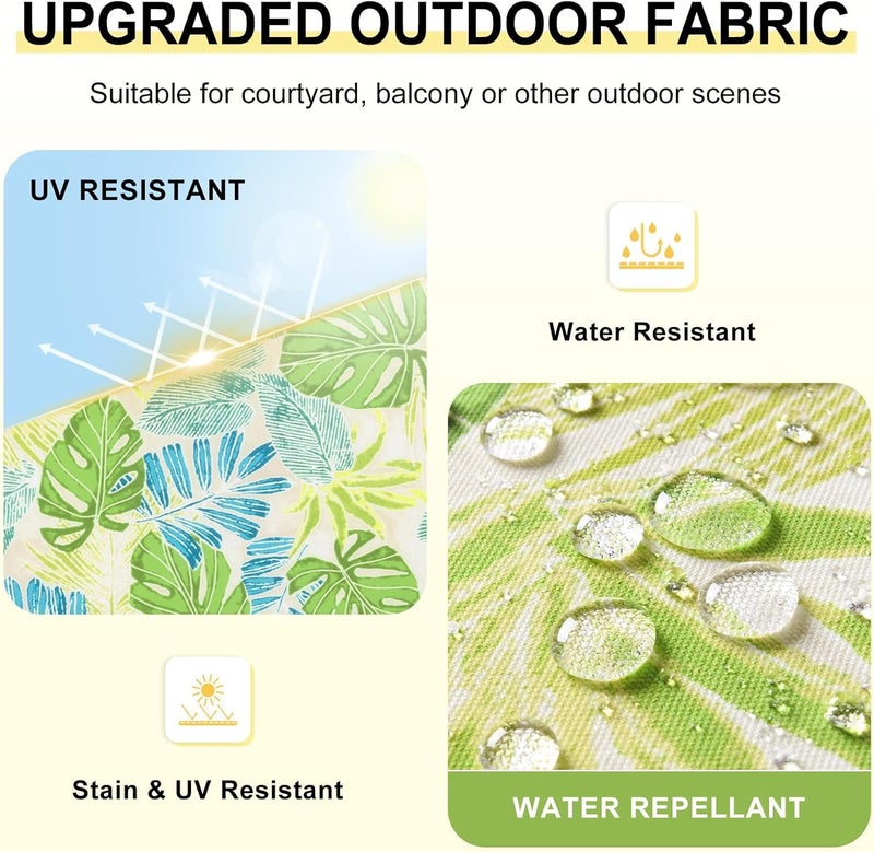 downluxe Outdoor Chair Cushions Set of 4 for Patio Furniture, Water-Resistant Square Patio Chair Cushions with Ties, High Density Foam Outdoor Seat Cushion, 18.5" X 16" X 3", Tropical Green Leaves - Image 3