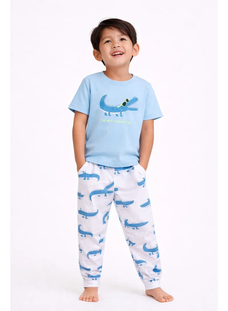 فكتور اند جين Boys’ Pajama Set – Crocodile Print Cotton Nightwear (2-Piece Set)