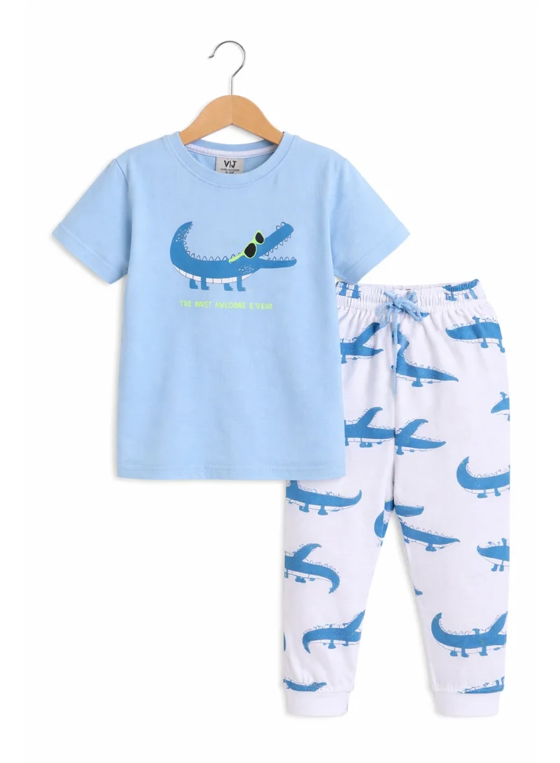 فكتور اند جين Boys’ Pajama Set – Crocodile Print Cotton Nightwear (2-Piece Set)