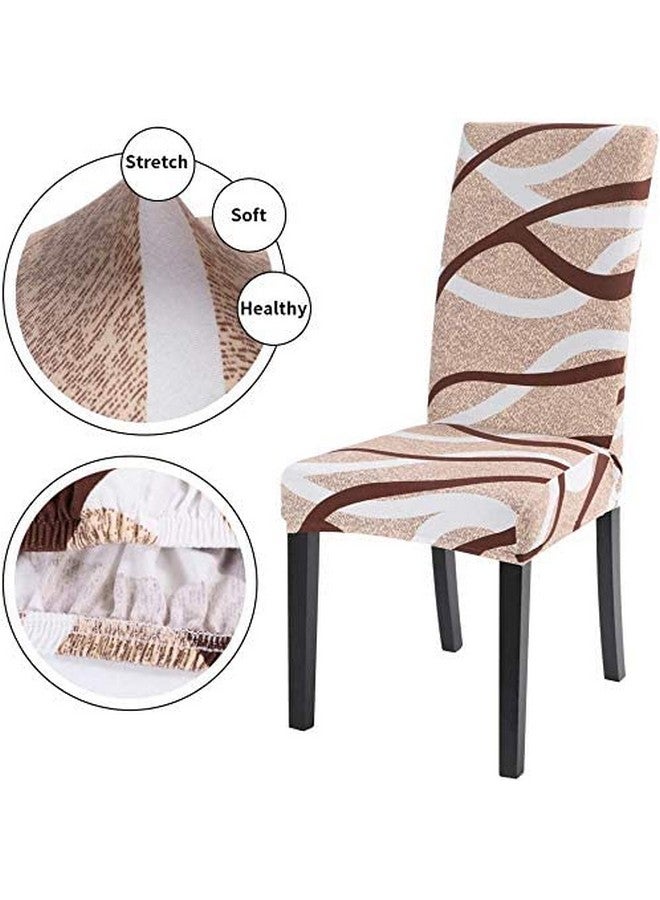 Styleys Stretchable Polyester Printed Dining Chair Covers Washable Elastic Chair Seat Case Protector, Slipcover Set of 6 (SLMC111 Large, White/Brown Wave) - Image 3