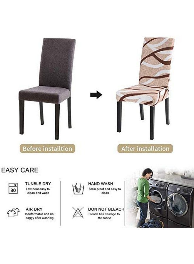 Styleys Stretchable Polyester Printed Dining Chair Covers Washable Elastic Chair Seat Case Protector, Slipcover Set of 6 (SLMC111 Large, White/Brown Wave) - Image 5