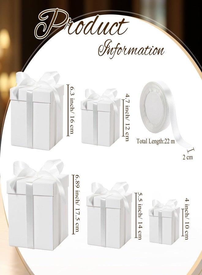 Cholemy 5 Pcs Square Nesting Boxes Decorative Gift Boxes with Lid and Ribbon Assorted Sizes Wrap for Wedding, Carnival, Anniversary, Birthday, Bridal Shower Party Gifts(White - Image 2