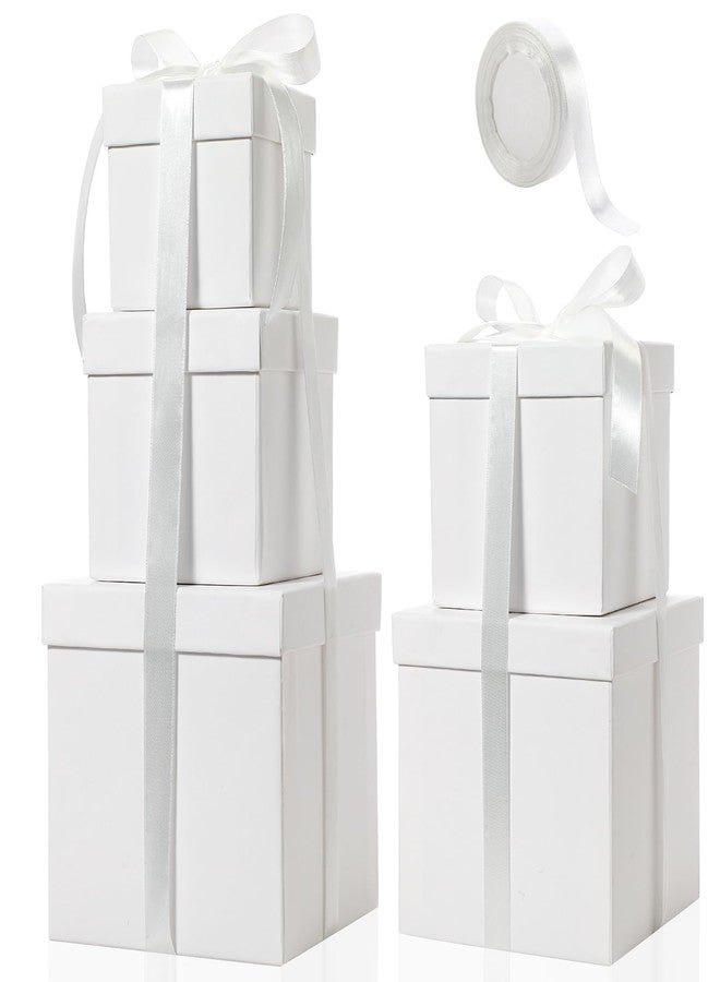 Cholemy 5 Pcs Square Nesting Boxes Decorative Gift Boxes with Lid and Ribbon Assorted Sizes Wrap for Wedding, Carnival, Anniversary, Birthday, Bridal Shower Party Gifts(White - Image 1