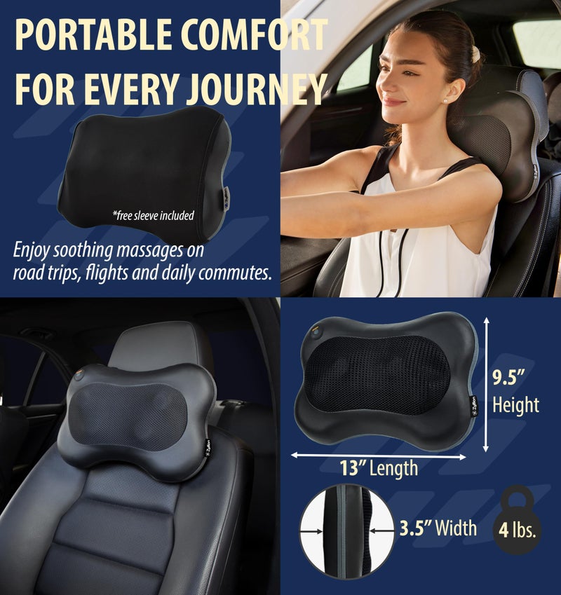 Zyllion Shiatsu Back and Neck Massager with Heat - Cordless Rechargeable 3D Electric Kneading Deep Tissue Massage Pillow for Muscle Pain Relief, Black, ZMA-13RB - Image 5