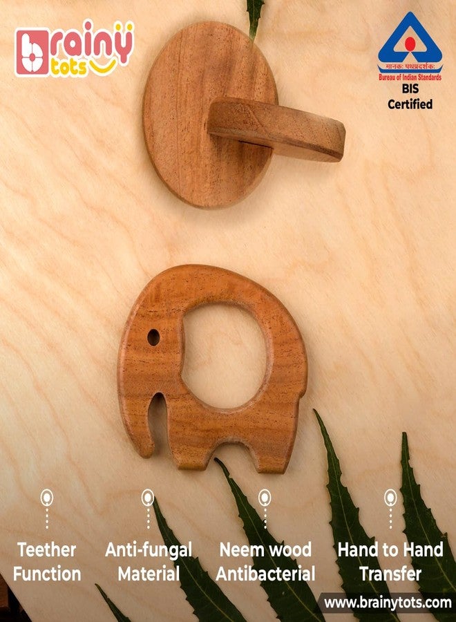 Brainytots Baby Neem Teethers Set - Interlockign Discs + Elephant Shape | Made of Organic Neem Wood | Helps Boost Immunity & Aids in Digestion | Easy to Grasp & Chew | BIS Certified - Image 4