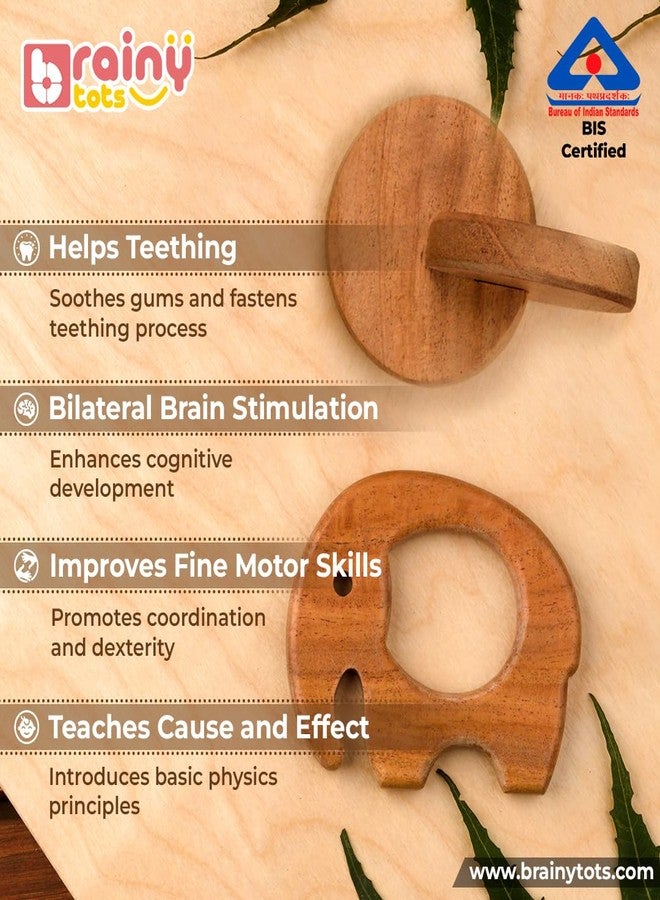 Brainytots Baby Neem Teethers Set - Interlockign Discs + Elephant Shape | Made of Organic Neem Wood | Helps Boost Immunity & Aids in Digestion | Easy to Grasp & Chew | BIS Certified - Image 2