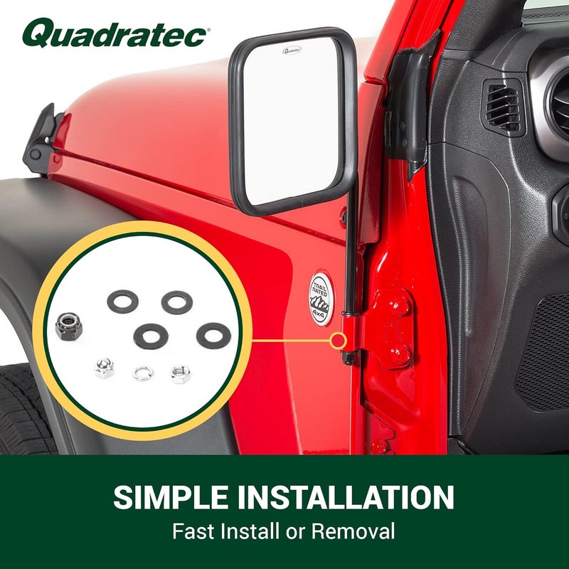 Quadratec Adventure Doorless Mirrors with Square Head - Pair of 2 for Jeep Wrangler & Gladiator (1976-2022) - Image 4