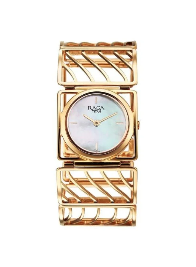 TITAN Raga Ethereal Quartz Analog White Mother of Pearl Dial Rose Gold Stainless Steel Strap Watch for Women - 2769WM01