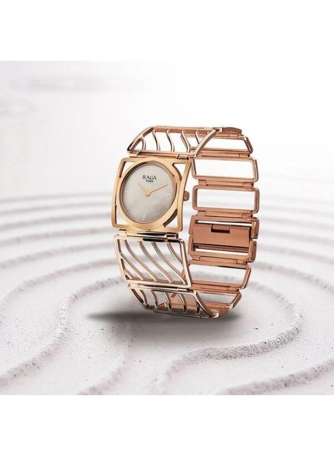 TITAN Raga Ethereal Quartz Analog White Mother of Pearl Dial Rose Gold Stainless Steel Strap Watch for Women - 2769WM01