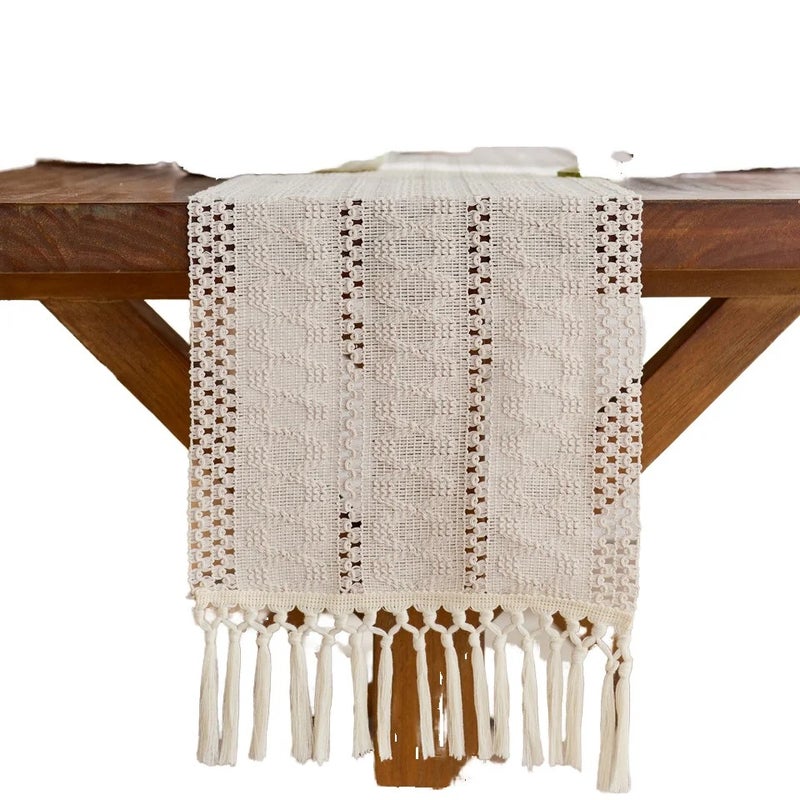 Y&D Hot Sale White Jacquard Woven Table Runner with Tassels – Elegant Fabric Table Runners for Wedding Parties and Special Events - Image 2