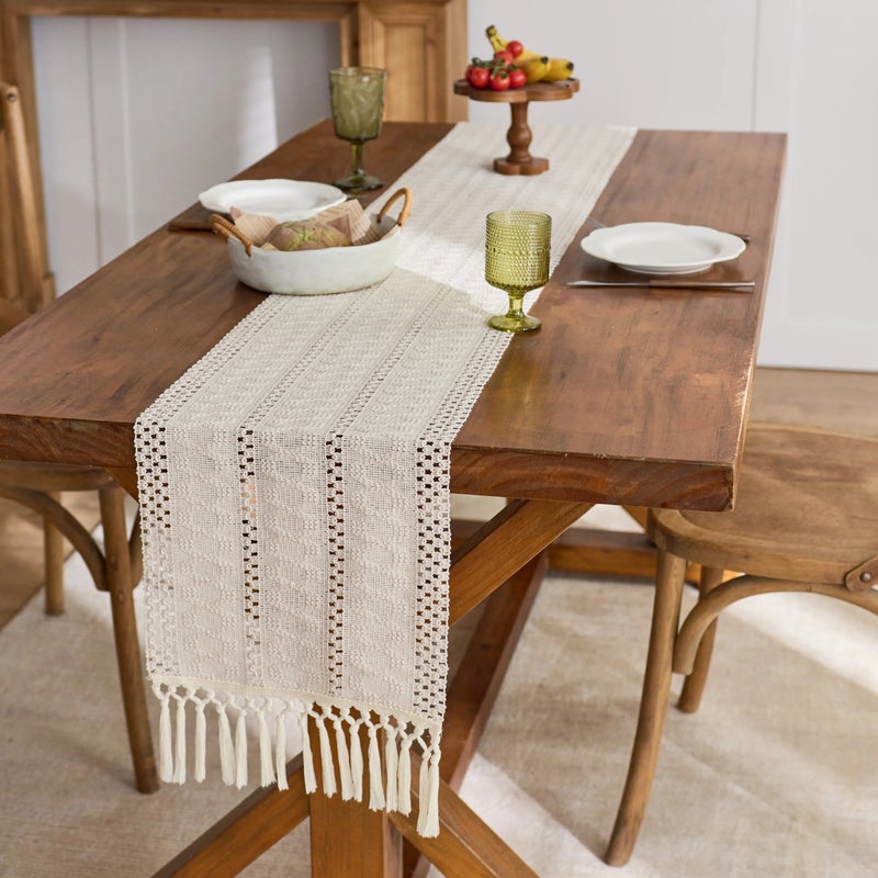 Y&D Hot Sale White Jacquard Woven Table Runner with Tassels – Elegant Fabric Table Runners for Wedding Parties and Special Events - Image 3