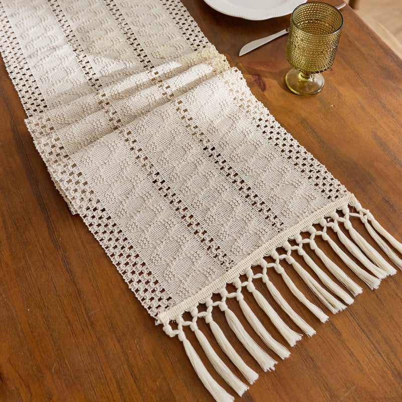 Y&D Hot Sale White Jacquard Woven Table Runner with Tassels – Elegant Fabric Table Runners for Wedding Parties and Special Events - Image 5