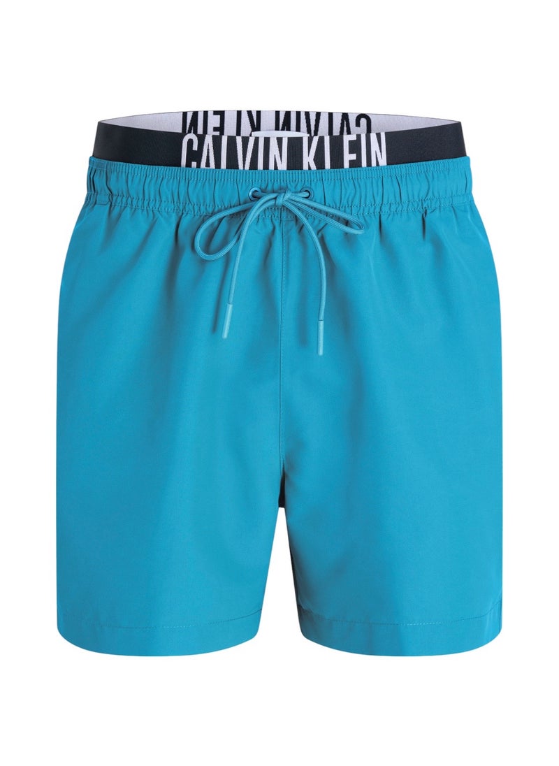 CALVIN KLEIN Men's Double Waistband Swim Shorts - Intense Power - Polyester, Blue  - Image 1