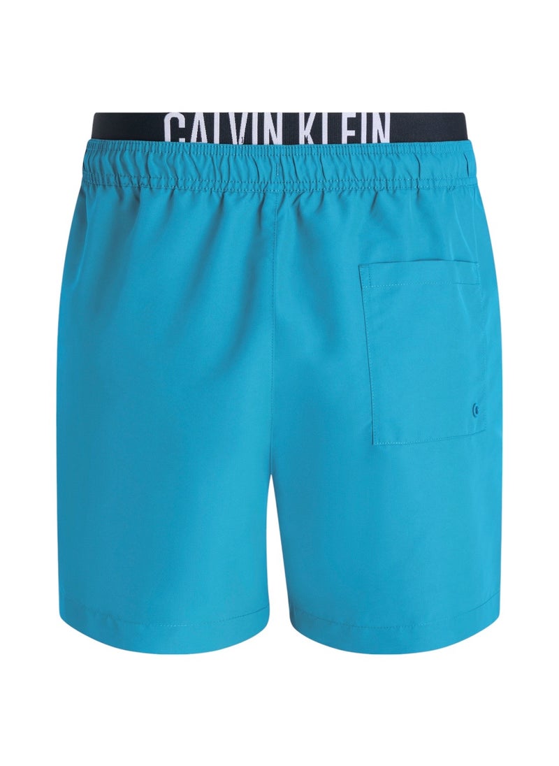CALVIN KLEIN Men's Double Waistband Swim Shorts - Intense Power - Polyester, Blue  - Image 2