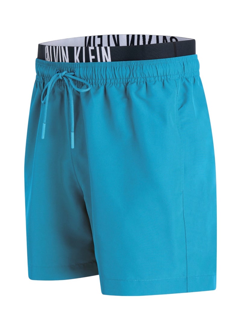 CALVIN KLEIN Men's Double Waistband Swim Shorts - Intense Power - Polyester, Blue  - Image 3