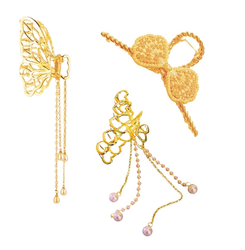 Tresneria Heart Hair Clips Heart Metal Hair Claw Clip Big Nonslip Gold Hair Clamps Hair Accessories Heart Tassel Hair Clip for Women HeartBowBFly - Image 1