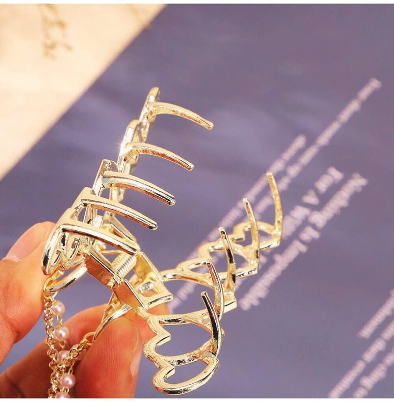 Tresneria Heart Hair Clips Heart Metal Hair Claw Clip Big Nonslip Gold Hair Clamps Hair Accessories Heart Tassel Hair Clip for Women HeartBowBFly - Image 3