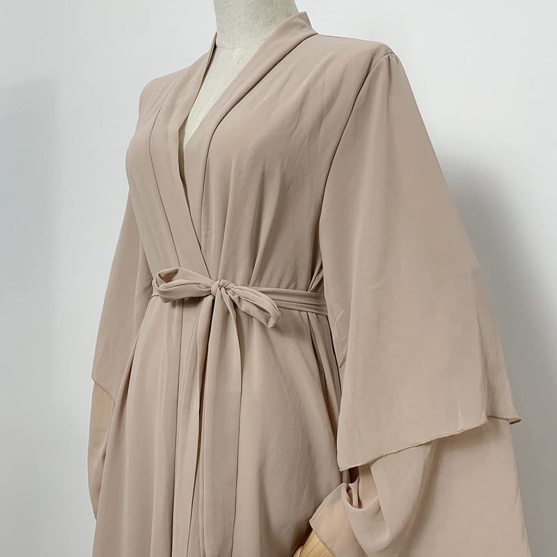 IKADEX Abayas for Women Muslim Dubai Dress Solid Loose Fit Long Cardigan Islamic Kaftan Robe Khaki M - Image 4