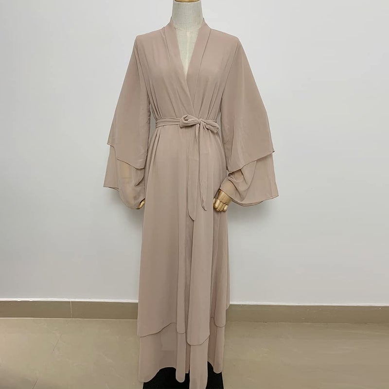 IKADEX Abayas for Women Muslim Dubai Dress Solid Loose Fit Long Cardigan Islamic Kaftan Robe Khaki M - Image 3