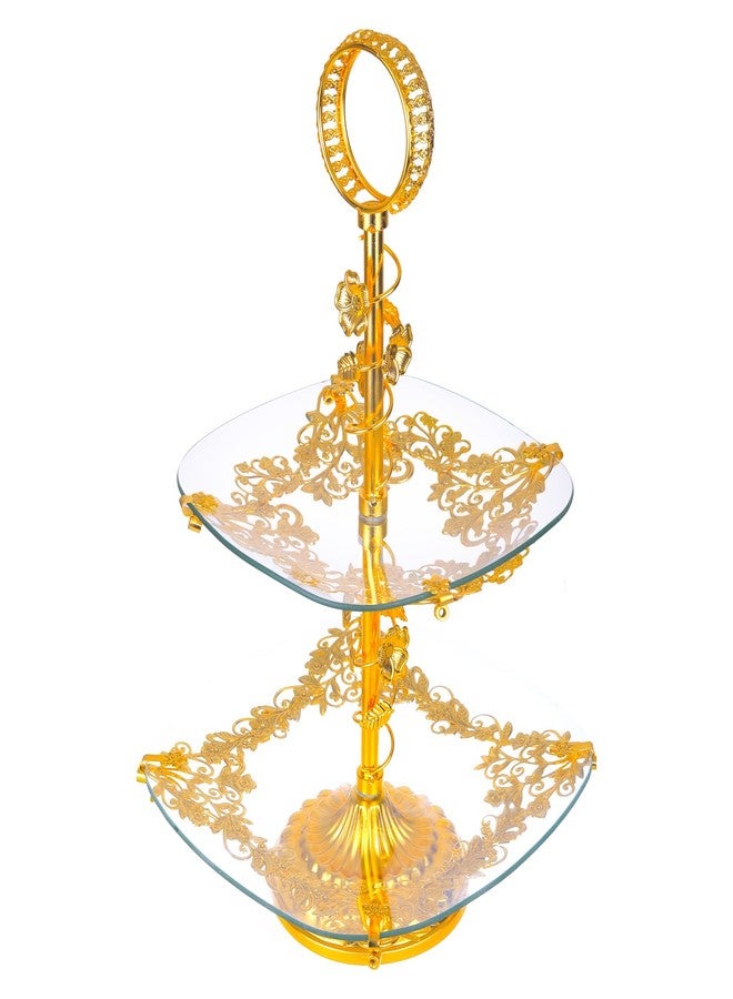 Loticy 2-Tier 18 Inches Gold Square Cake Stand Cupcake Stands Metal Pedestal Holder, Party Dessert Cheese Display Plate for Wedding Party Birthday Baby Shower Celebration Home Decoration - Image 1