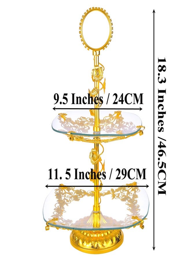 Loticy 2-Tier 18 Inches Gold Square Cake Stand Cupcake Stands Metal Pedestal Holder, Party Dessert Cheese Display Plate for Wedding Party Birthday Baby Shower Celebration Home Decoration - Image 4