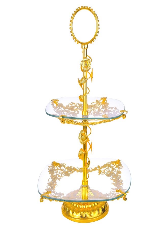 Loticy 2-Tier 18 Inches Gold Square Cake Stand Cupcake Stands Metal Pedestal Holder, Party Dessert Cheese Display Plate for Wedding Party Birthday Baby Shower Celebration Home Decoration - Image 2