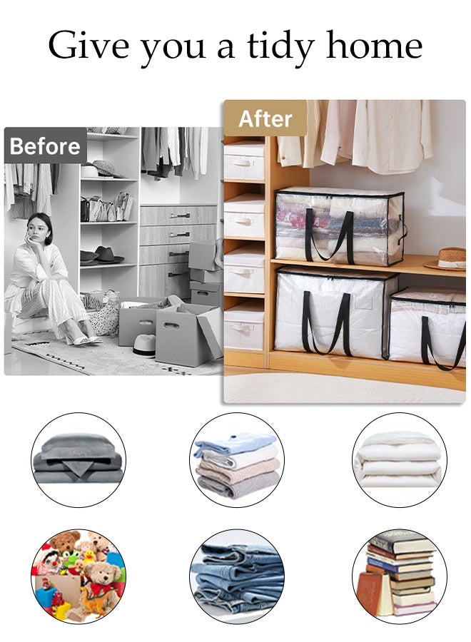 DUNISO 3 Pack Clear Clothes Storage Bags, 72L Plastic Blanket Storage Bags with Side Handle, Foldable Moving Bags with Zipper&Handle, Waterproof and Dustproof，Sturdy and Durable，for Bedding, Duvet, Comforter，Pillow，Toys，68.6*29*38cm - Image 5