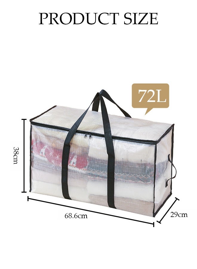 DUNISO 3 Pack Clear Clothes Storage Bags, 72L Plastic Blanket Storage Bags with Side Handle, Foldable Moving Bags with Zipper&Handle, Waterproof and Dustproof，Sturdy and Durable，for Bedding, Duvet, Comforter，Pillow，Toys，68.6*29*38cm - Image 2