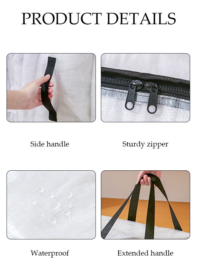 DUNISO 3 Pack Clear Clothes Storage Bags, 72L Plastic Blanket Storage Bags with Side Handle, Foldable Moving Bags with Zipper&Handle, Waterproof and Dustproof，Sturdy and Durable，for Bedding, Duvet, Comforter，Pillow，Toys，68.6*29*38cm - Image 3