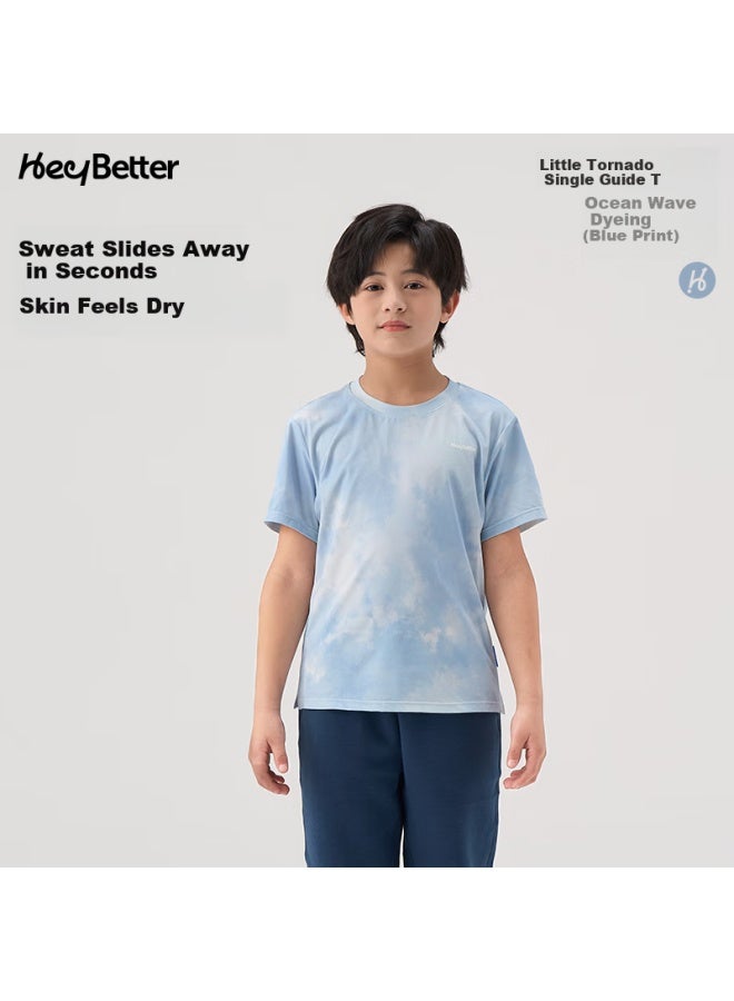 Heybetter Kids' Cyclone Moisture-Wicking T-Shirt With One-Way Moisture Guide, Ocean Blue Dye (Blue Print) 130 - Image 1